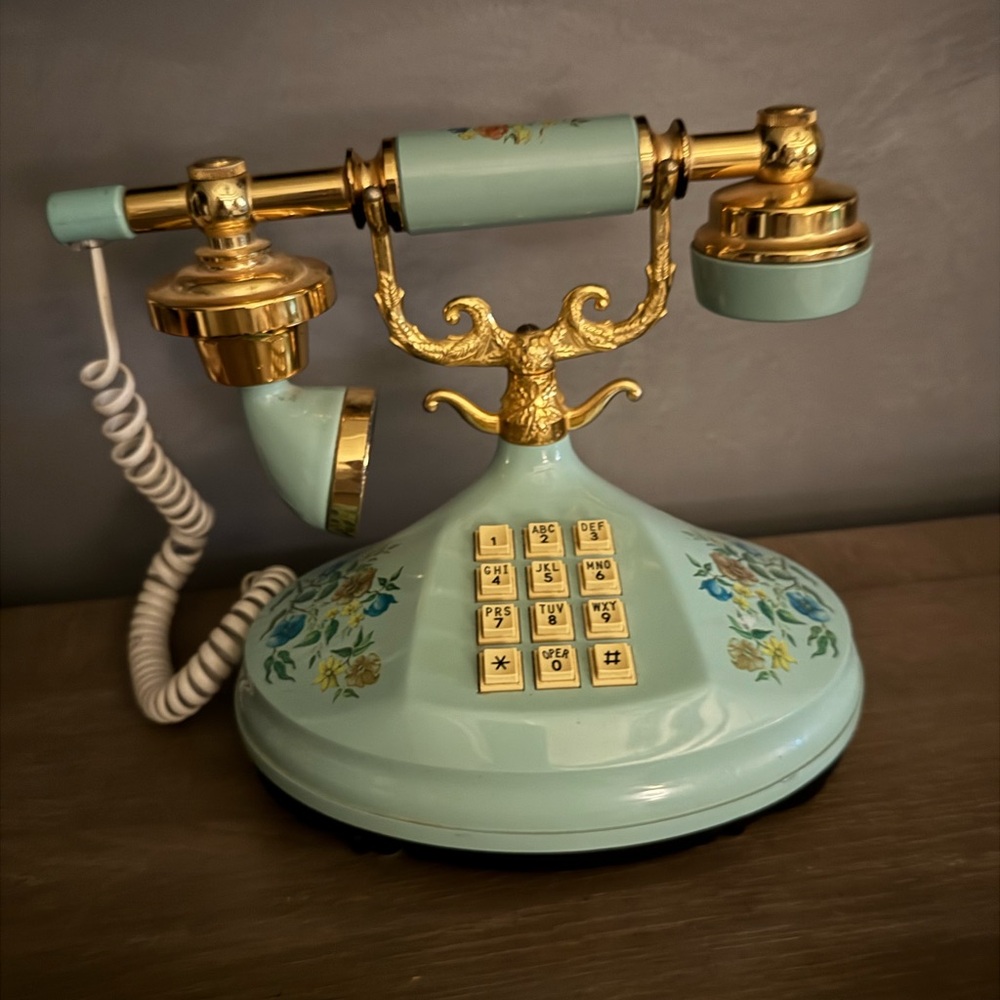 Vintage teal mint floral Empress princess telephone ornate 1973 American tele - Picture 3 of 3